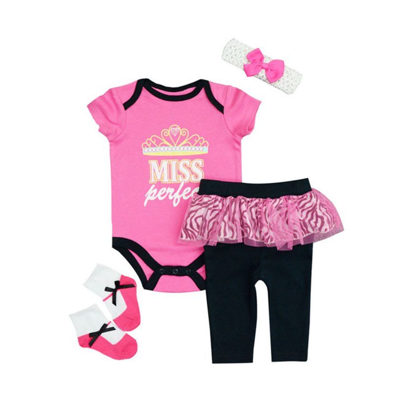 Baby Girl Bodysuit & Trousers Set (4 Pieces)