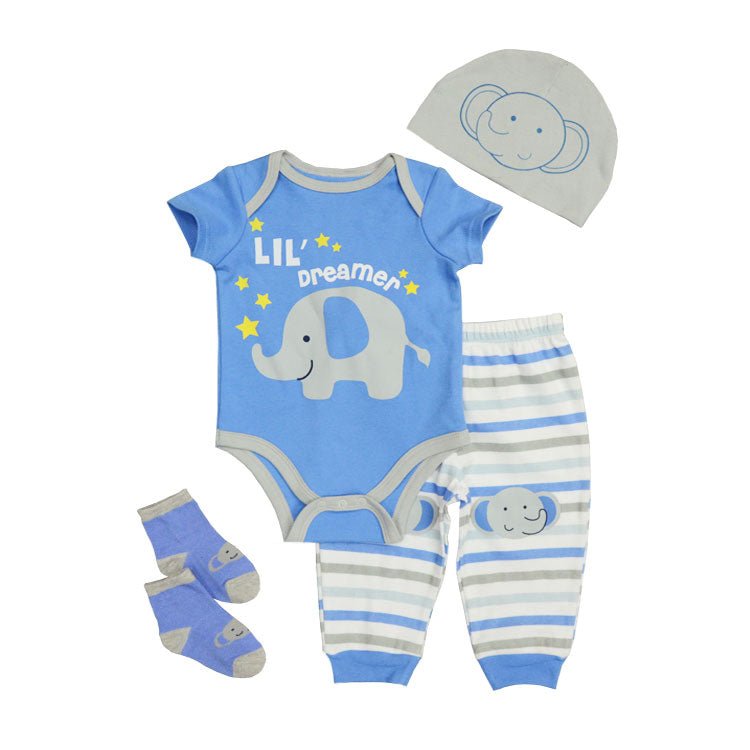 Baby Bodysuit, Trousers, Socks & Cap Set (4 Pieces)