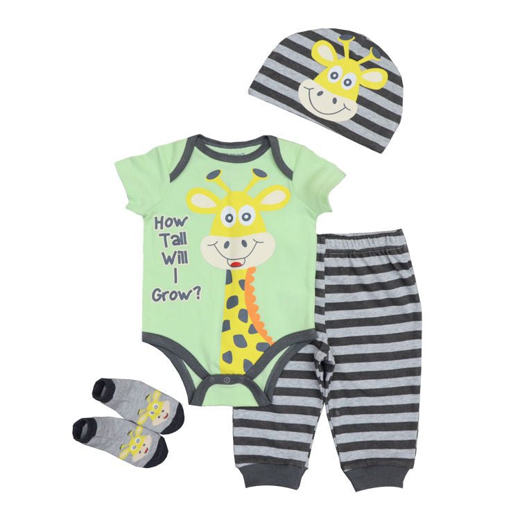 Baby Bodysuit, Trousers, Socks & Cap Set (4 Pieces)